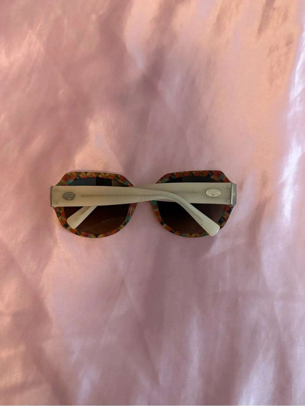Fossil Hannah Cream Sunglasses with Brown Lenses and Colorful Geometric Interior